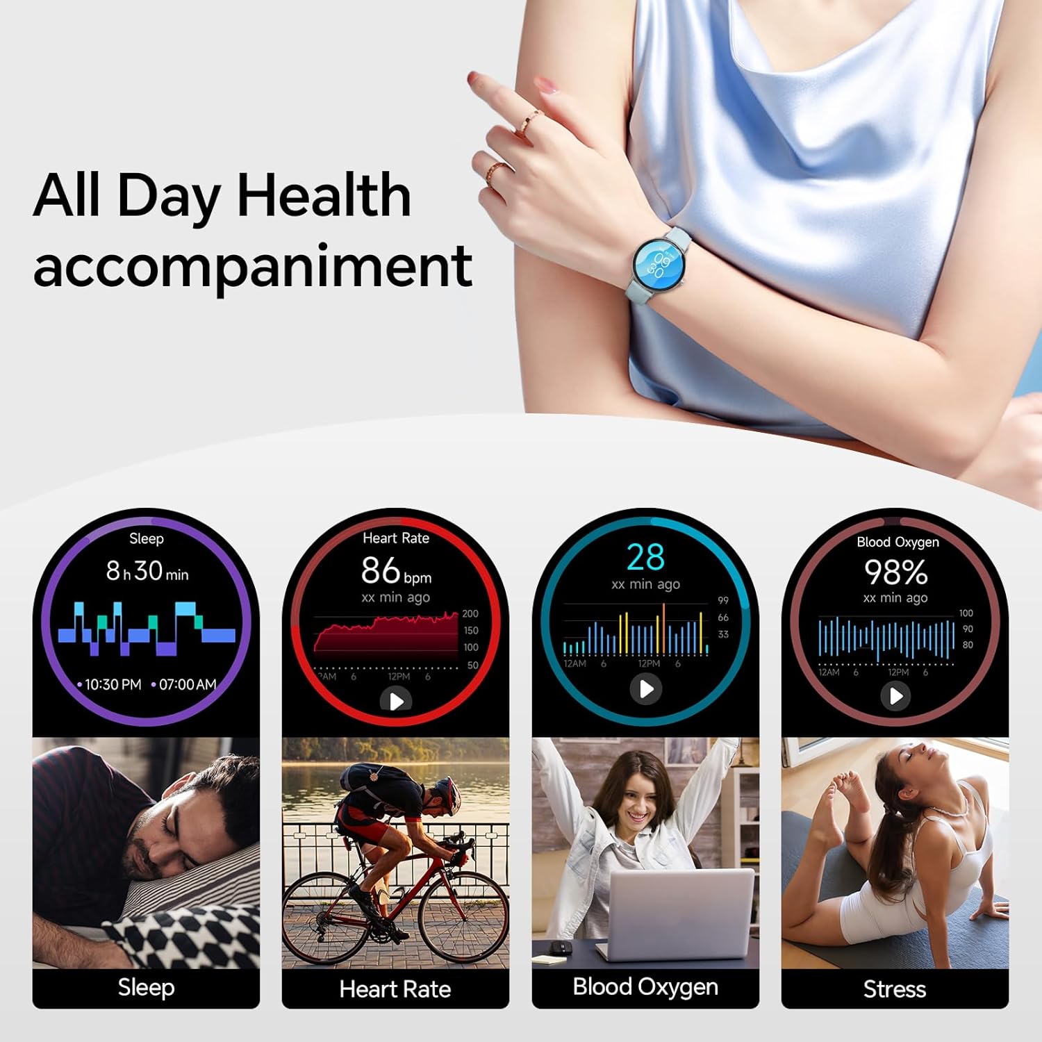 Round Smart Watch Bluetooth Calling Fitness Tracker Blue 2 Bands