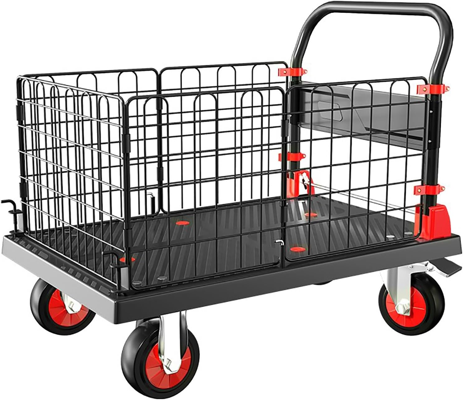 Foldable Platform Truck Cart Removable Fence Brake Wheels