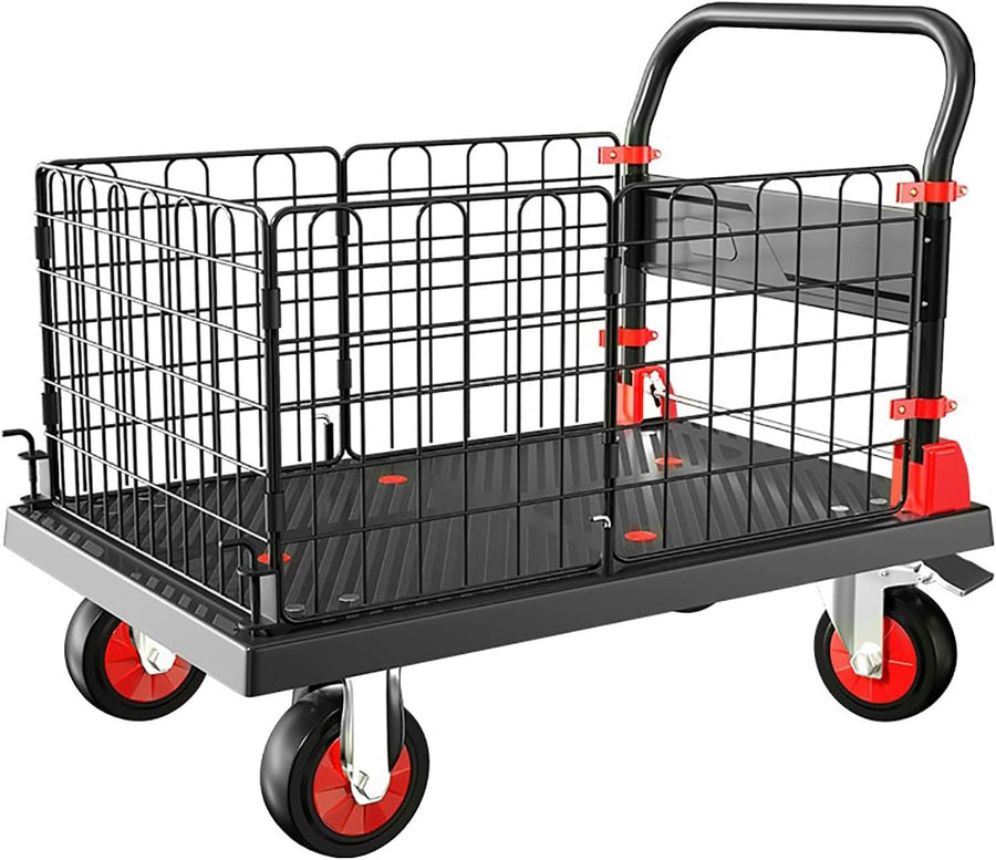 Foldable Platform Truck Cart Removable Fence Brake Wheels