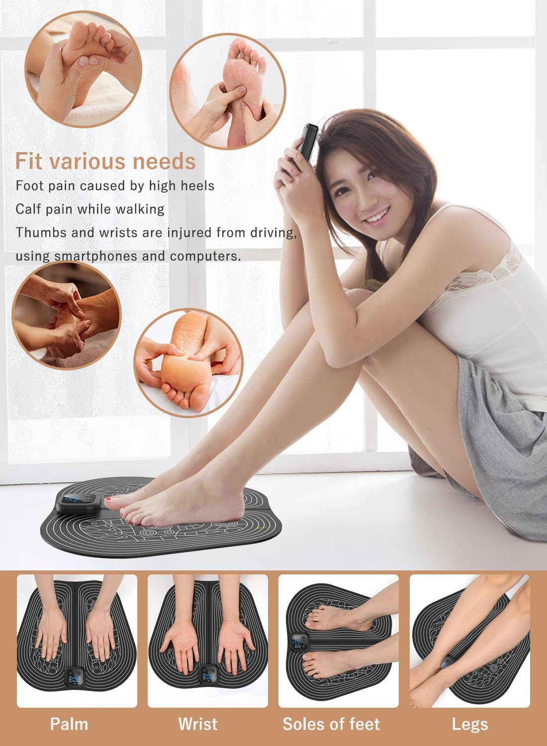 EMS Foot Massager Mat Rechargeable Remote 8 Modes 30 Levels