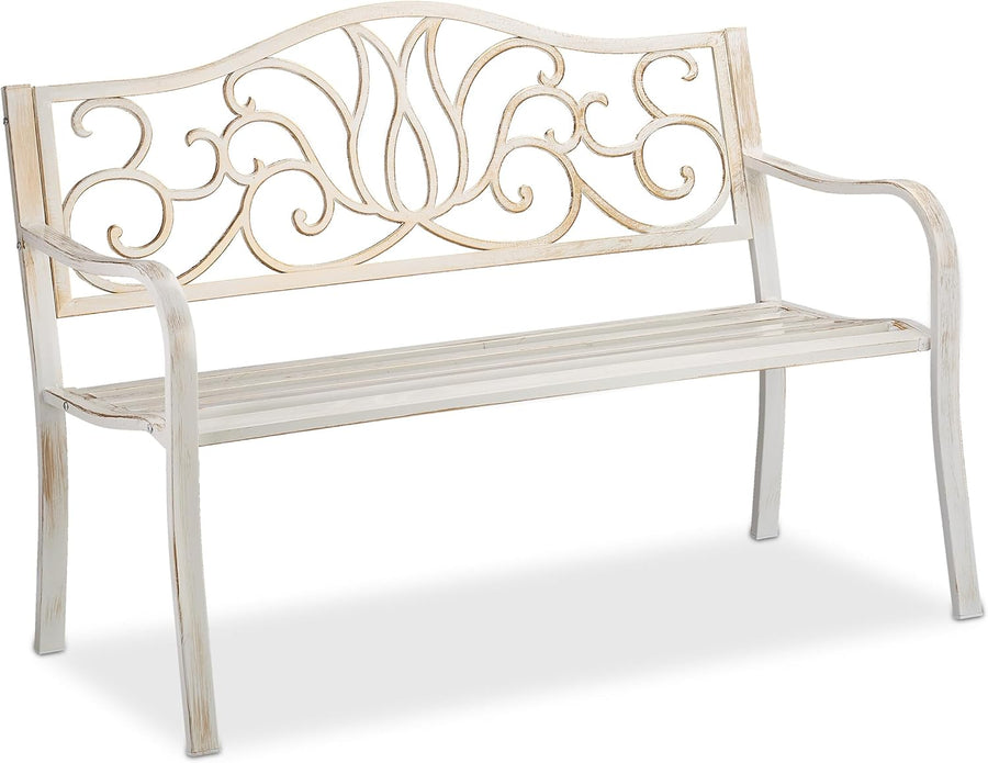 Antique Style Metal Garden Bench 2 Seater Patio Seat
