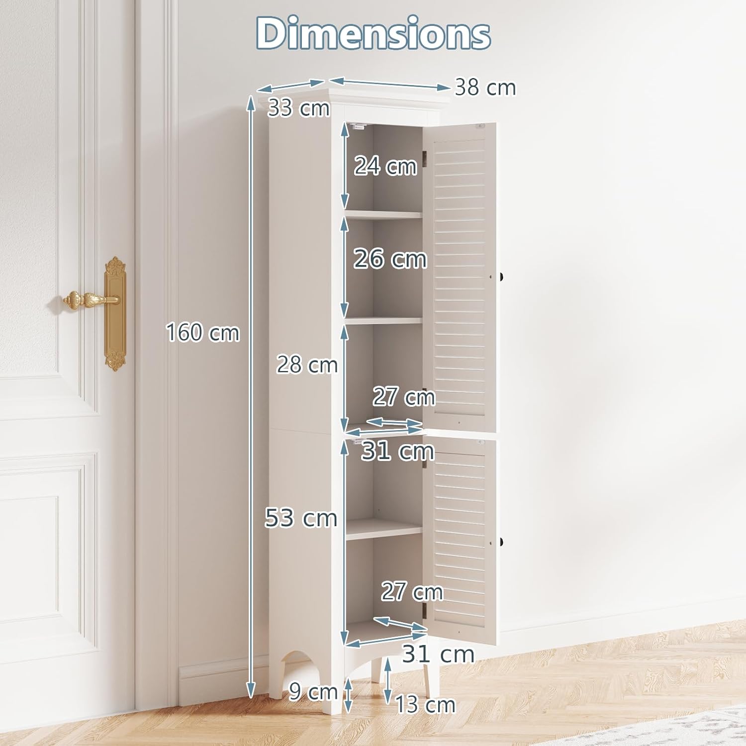 Tall Bathroom Storage Cabinet White 2 Door Shelf Unit