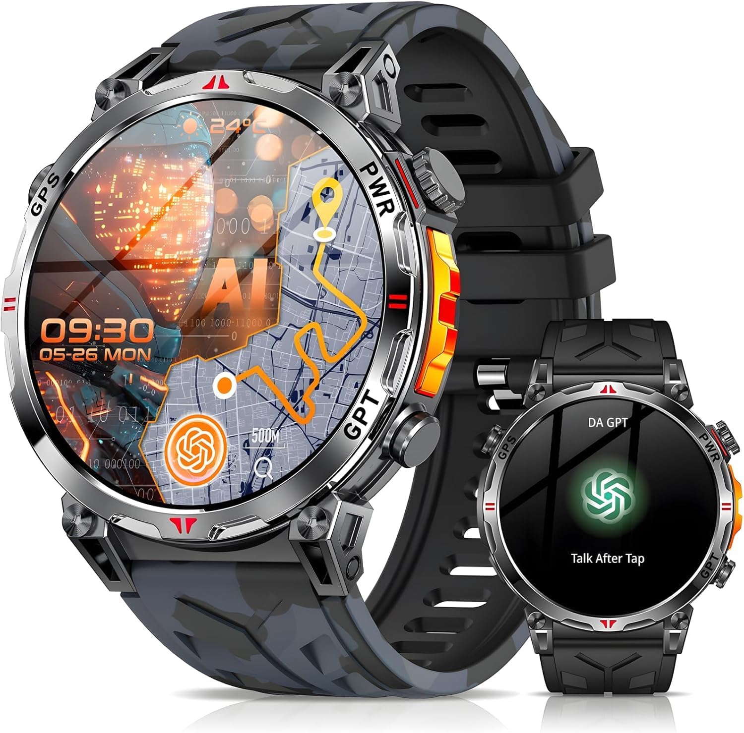Military GPS Smart Watch AMOLED Bluetooth Call Compass Fitness Watch