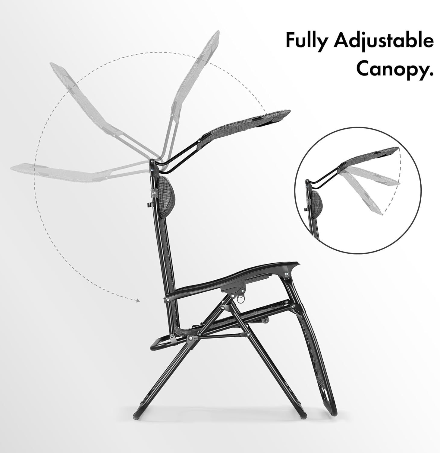 2 Zero Gravity Reclining Garden Chairs with Canopy Grey