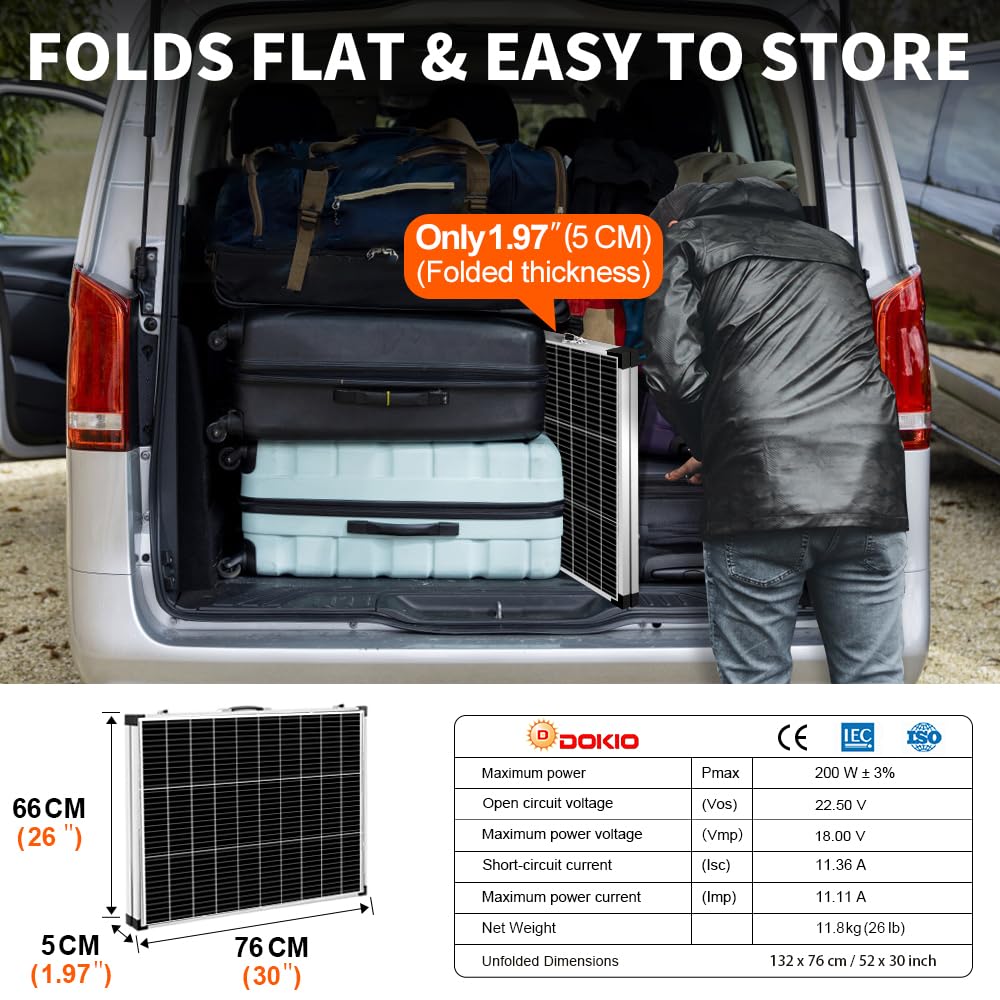 200W Foldable Solar Panel 12V Portable Suitcase Kit