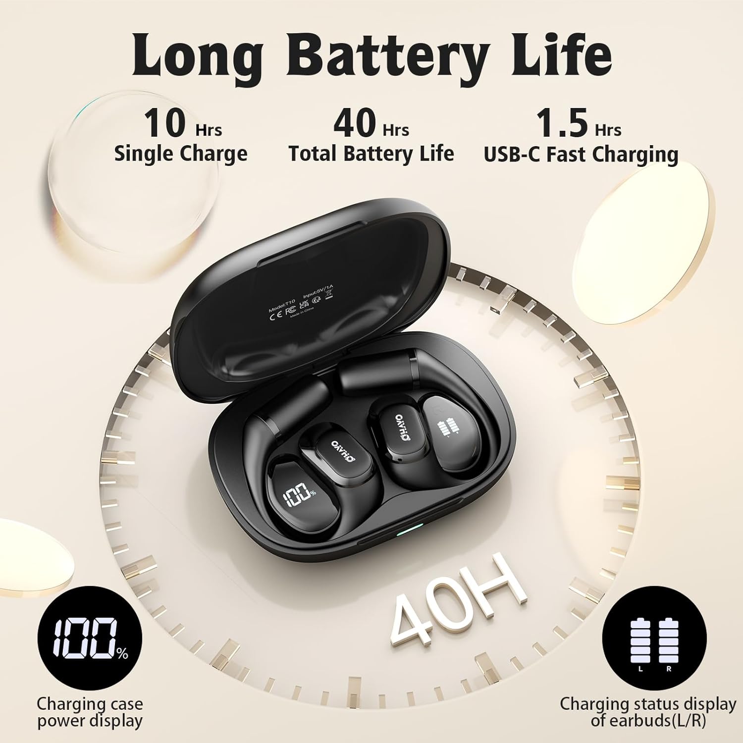 Open Ear Bluetooth Sport Headphones Ear Hook ENC Mic 40H Battery