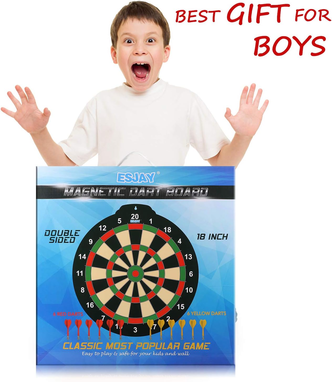 18in Magnetic Dartboard Set Double Sided Kids Game 12 Darts Safe
