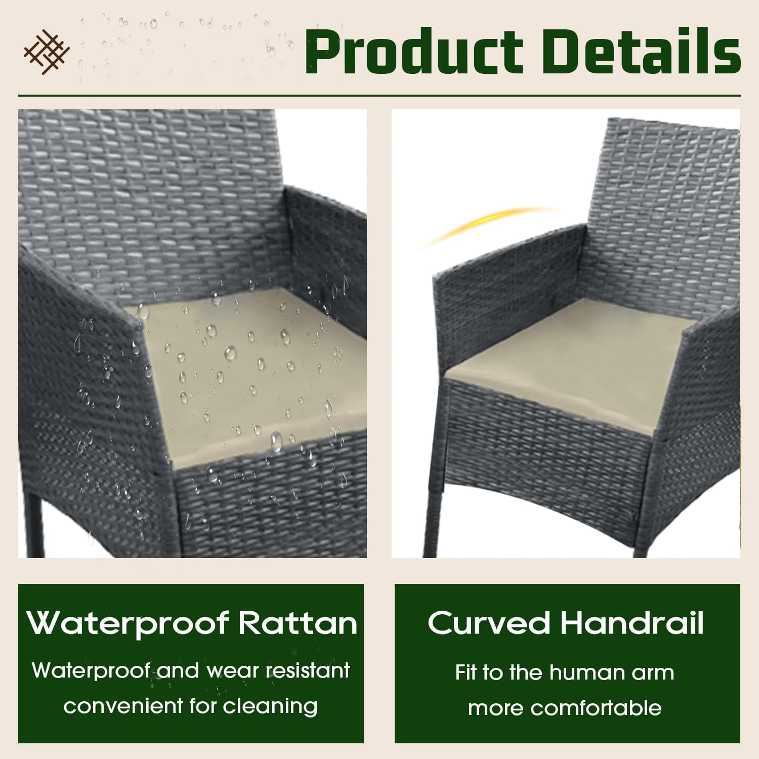 Rattan Garden Furniture Set 2 Chairs Loveseat Table Cushions