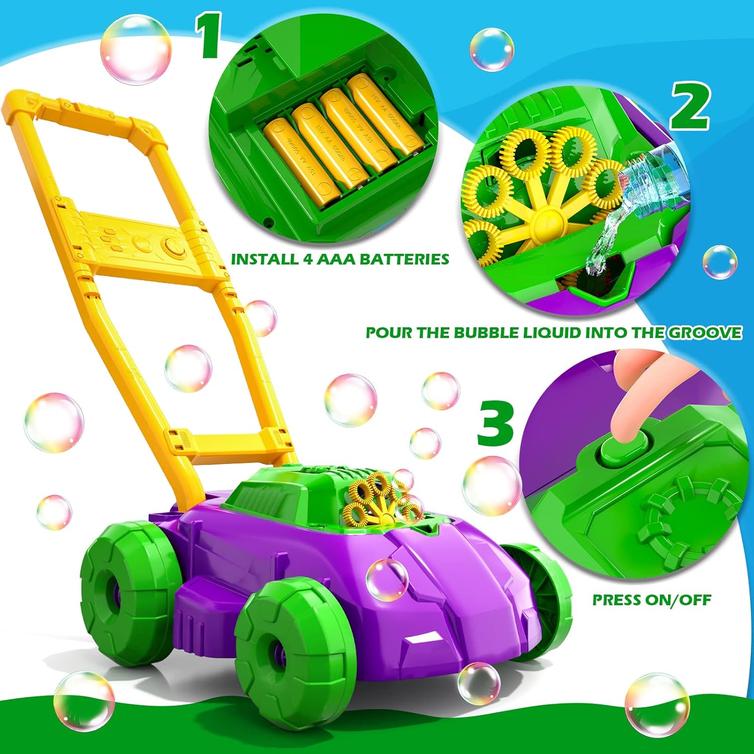 Bubble Lawn Mower 5000 Kids Push Outdoor Toy Gift Set