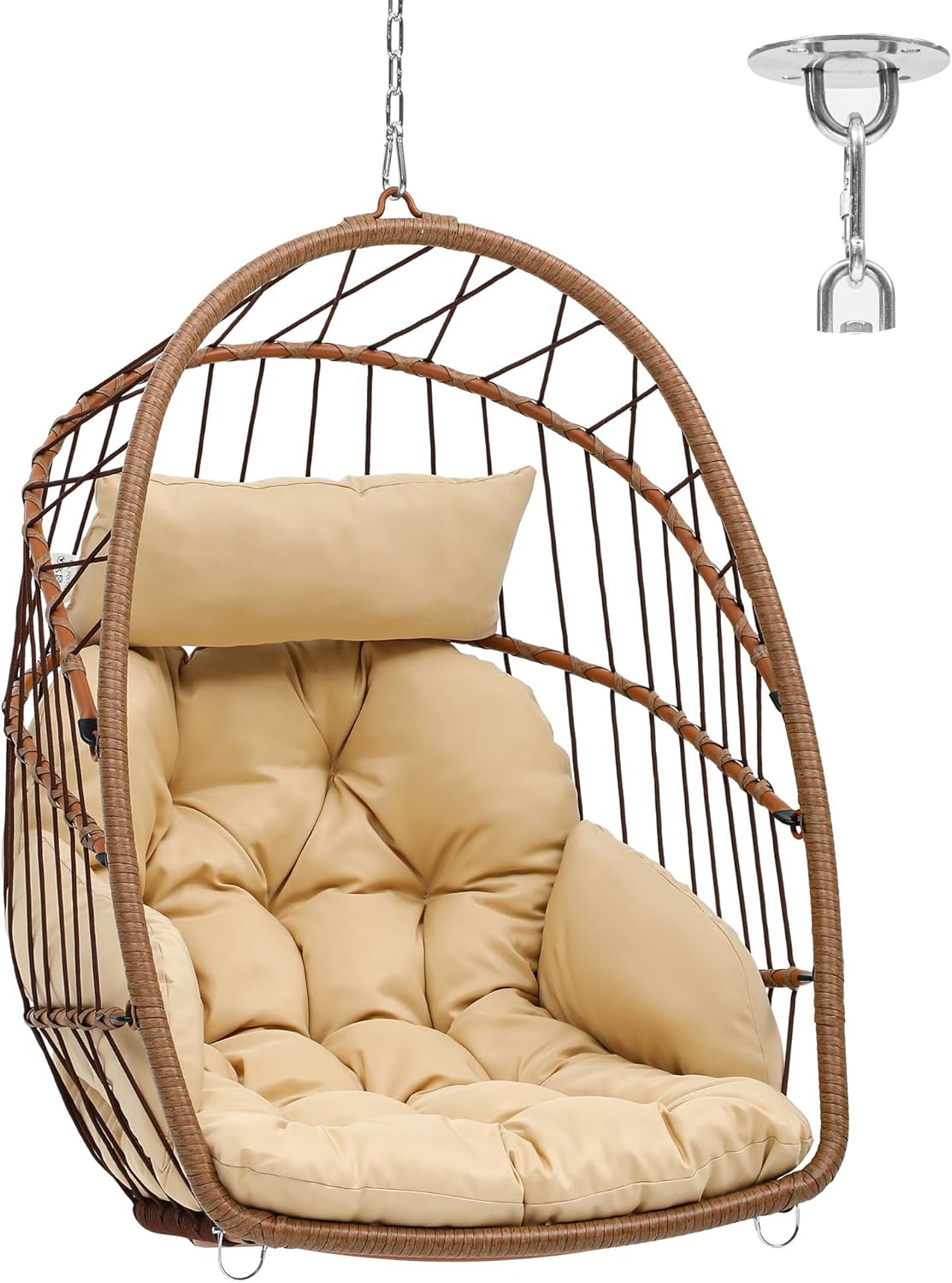 Rattan Hanging Egg Chair with Cushion Brown 72cm