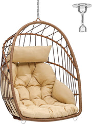 Rattan Hanging Egg Chair with Cushion Brown 72cm