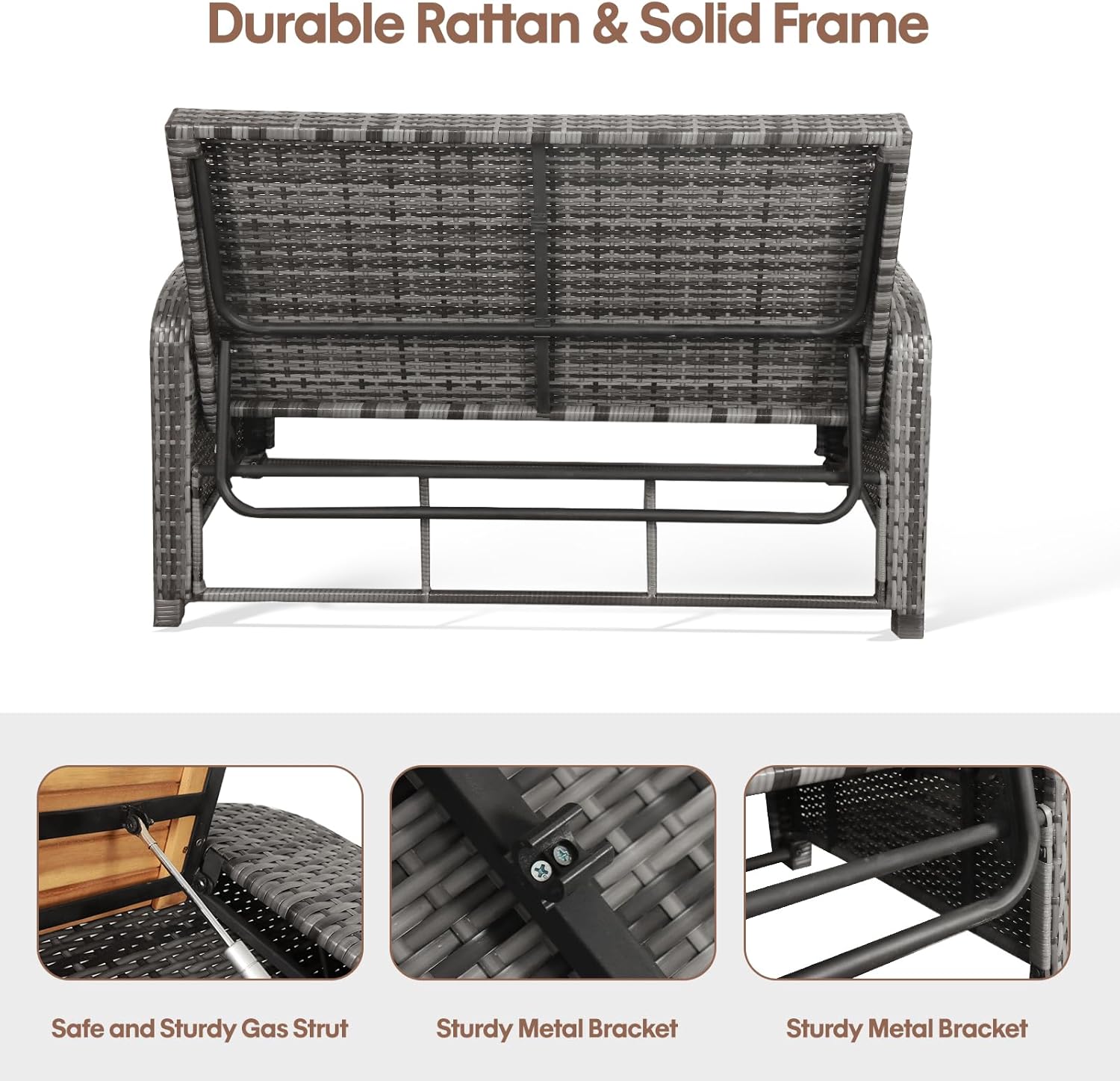Rattan Garden Daybed Sofa Sun Lounger Storage Ottoman Grey