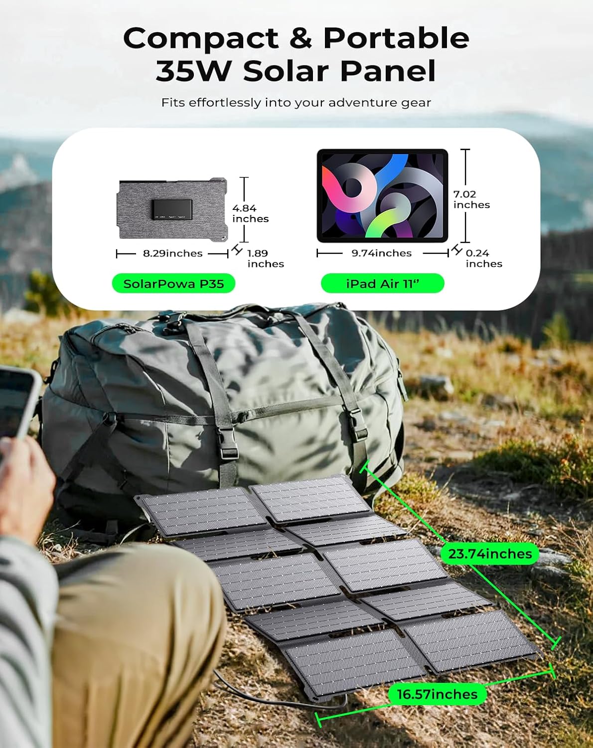 35W Foldable Solar Panel Charger USB C PD Portable Camping
