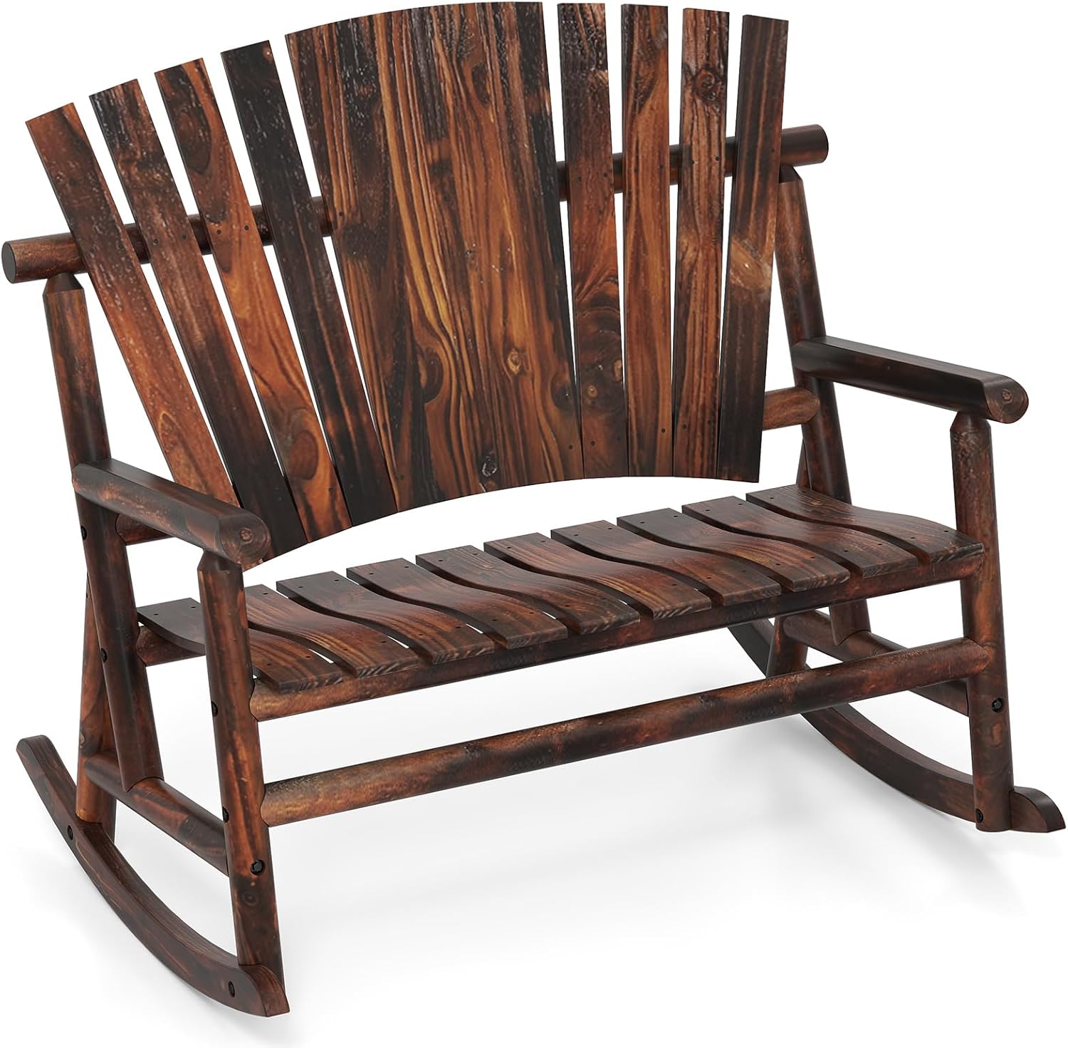 2 Person Wooden Adirondack Rocking Bench Patio Porch Chair