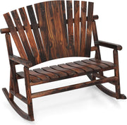 2 Person Wooden Adirondack Rocking Bench Patio Porch Chair