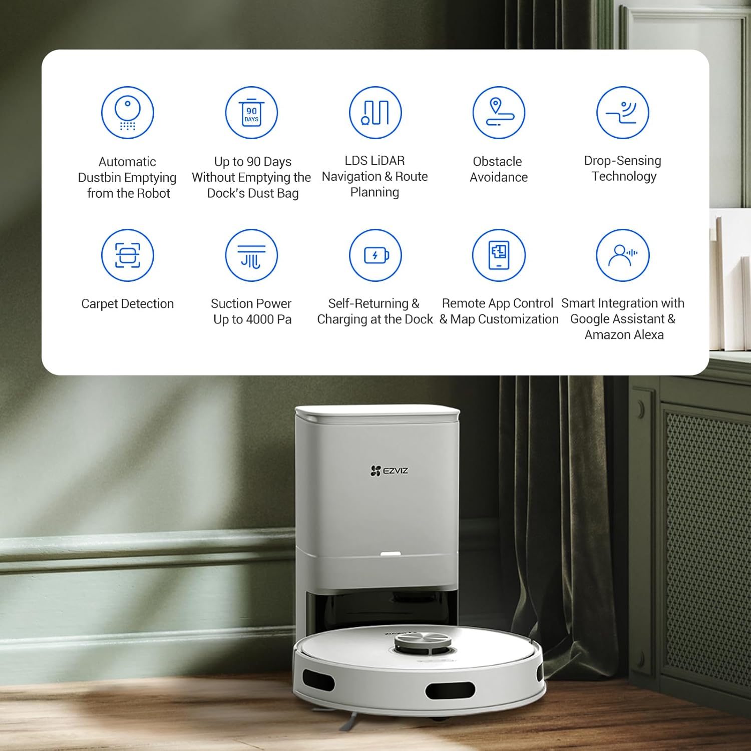 Robot Vacuum Self Empty 4000Pa LiDAR Mapping WiFi App Pet Hair