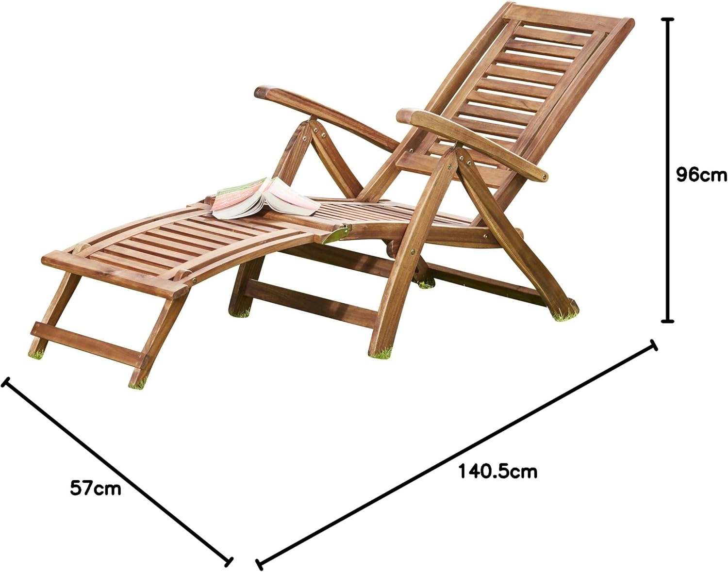 Acacia Hardwood Steamer Deck Chair Folding Recliner Brown