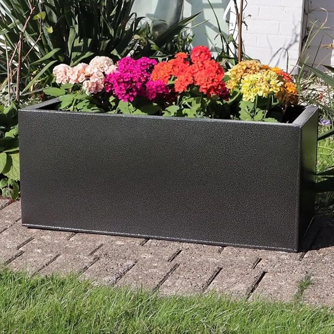 Galvanised Metal Trough Planter Rustproof Drainage 75x32x32cm