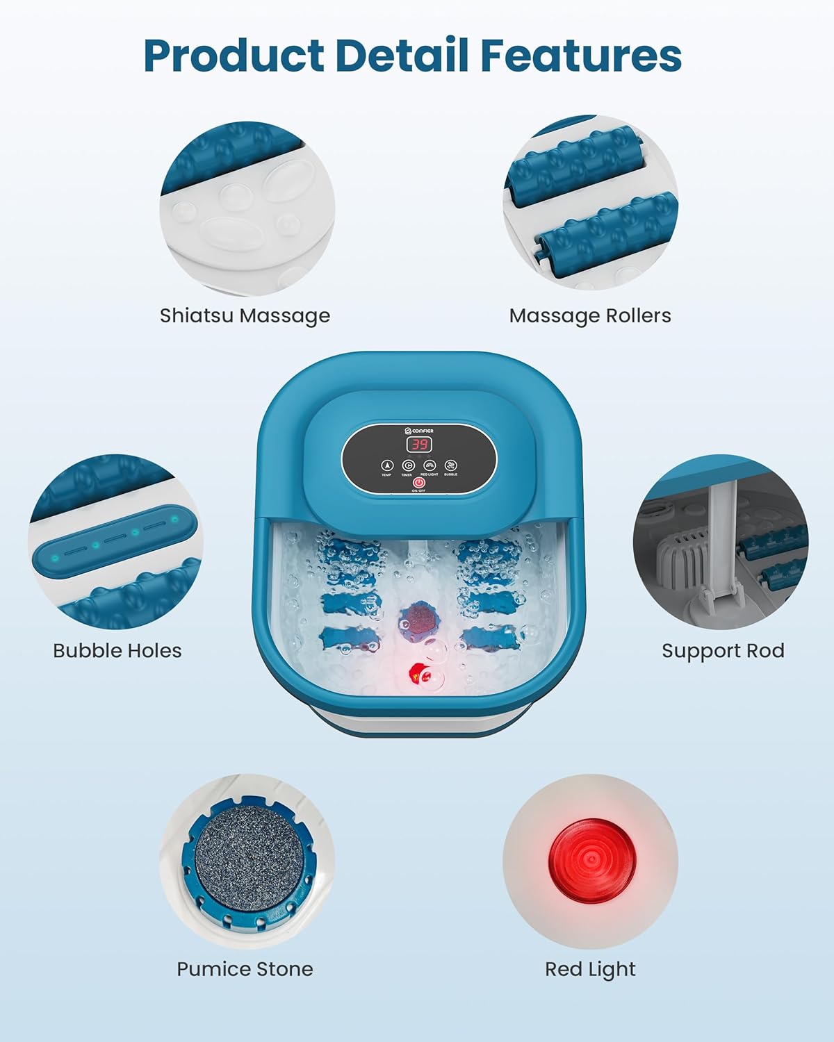 Collapsible Foot Spa Massager Heat Bubble 3D Rollers Timer