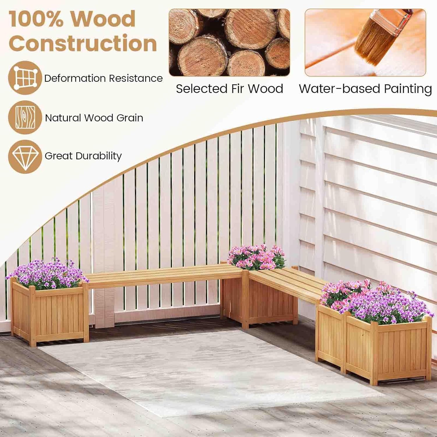Wooden Planter Box with Bench 170cm Garden Seat Raised Bed