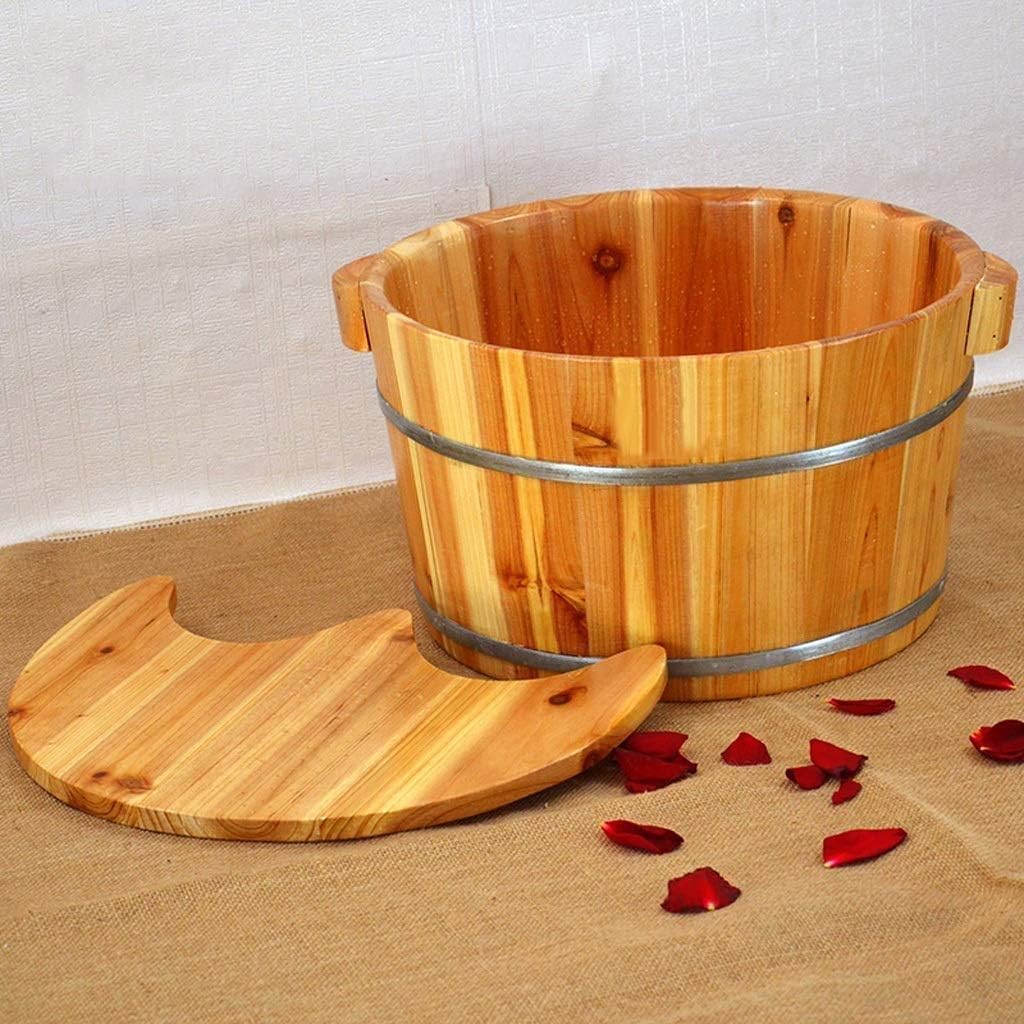 Wooden Foot Bath Barrel Solid Wood Spa Tub Lid Massage Soak