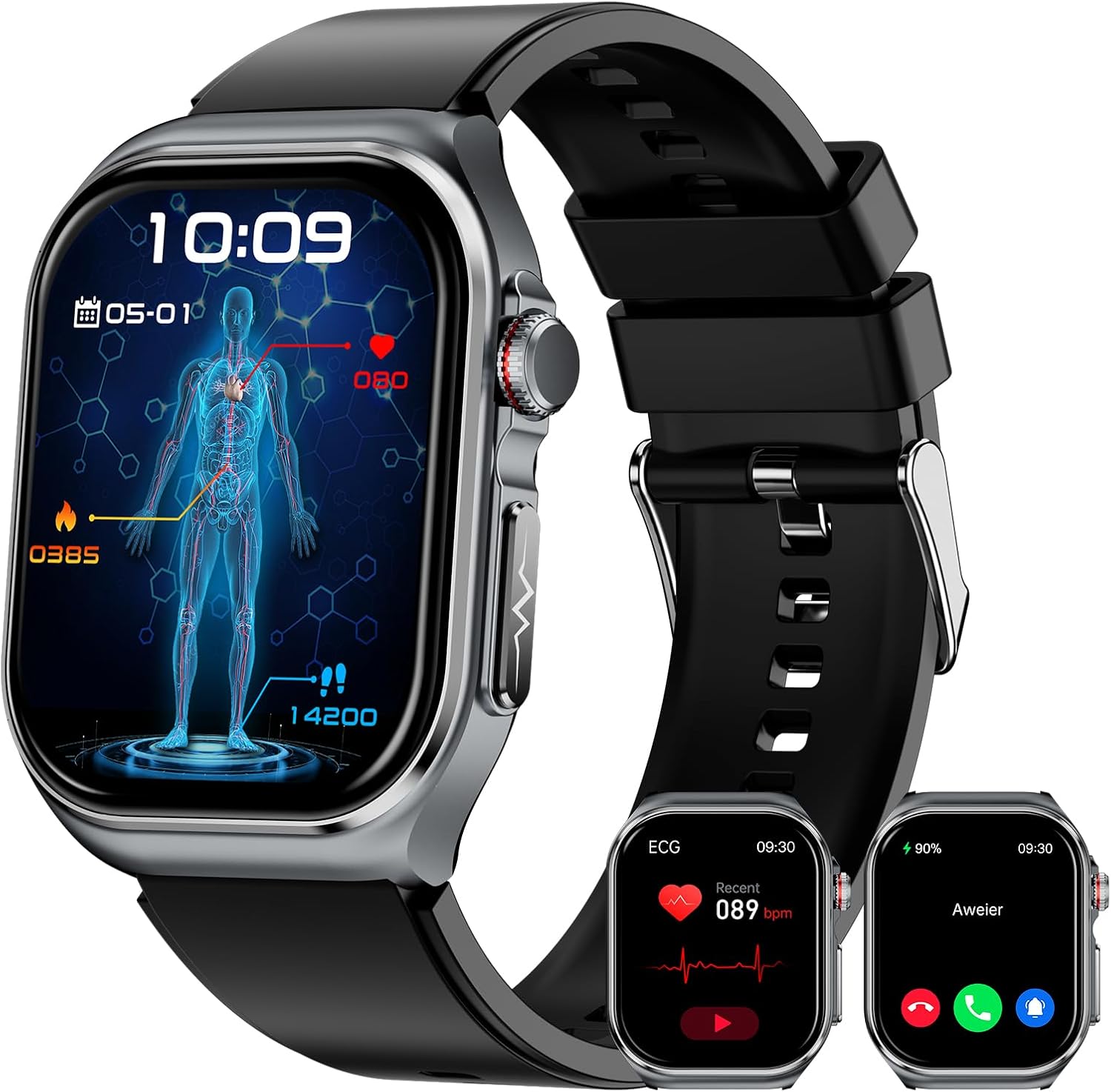 AMOLED ECG Smart Watch 70 Day Battery Health Tracker