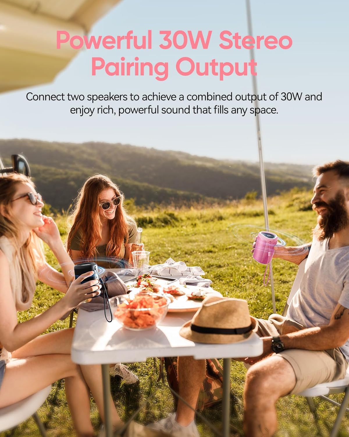 Portable Bluetooth Speaker 15W Waterproof LED Lights 15H Play