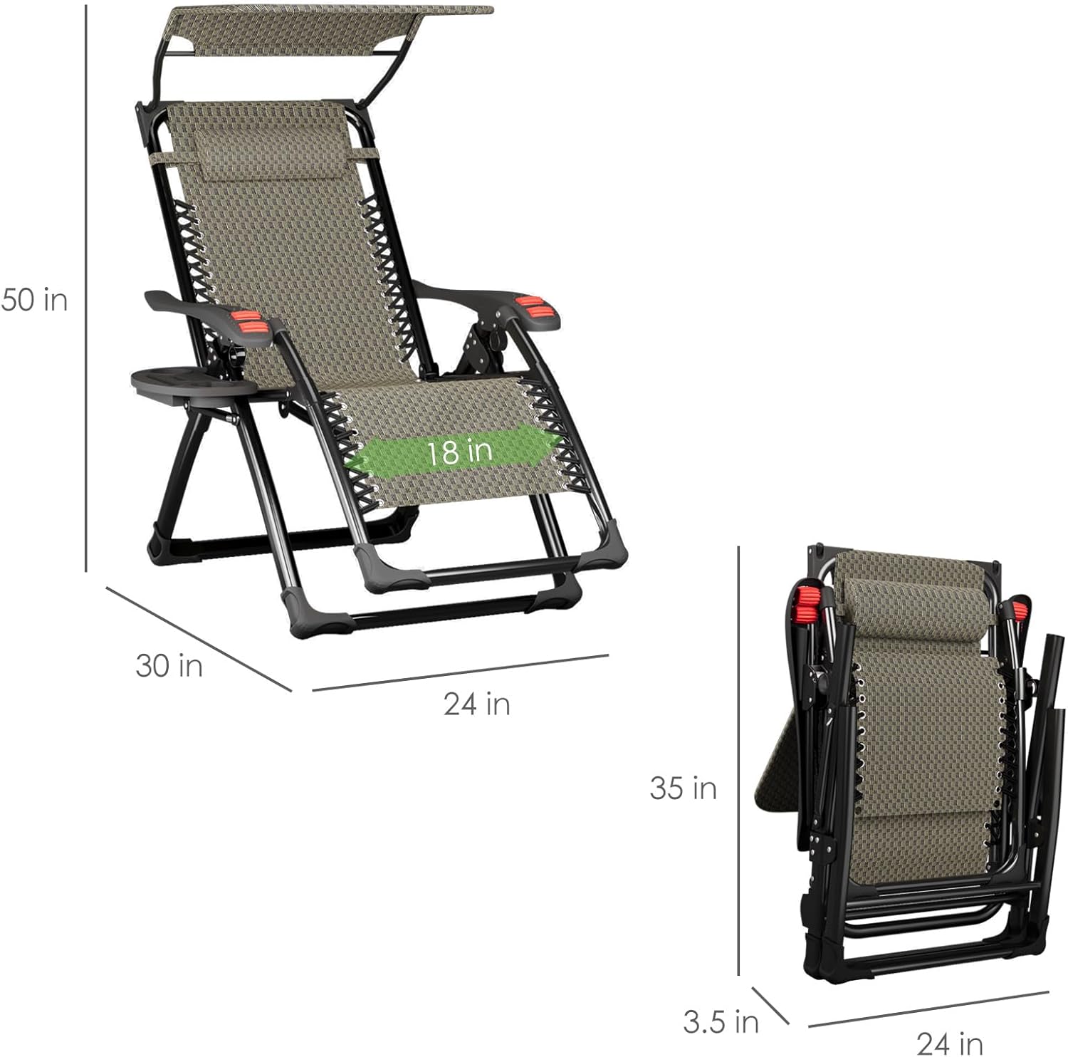 Zero Gravity Chair with Canopy Folding Recliner Black
