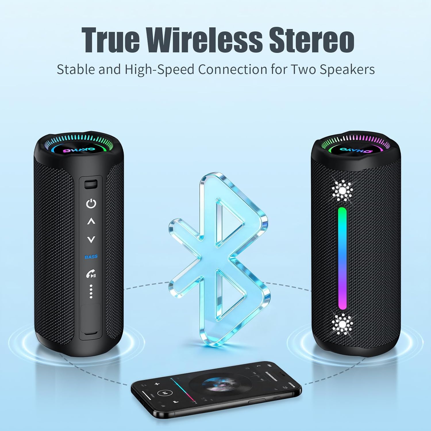 Portable Bluetooth Speaker 24H Playtime IPX7 Waterproof RGB