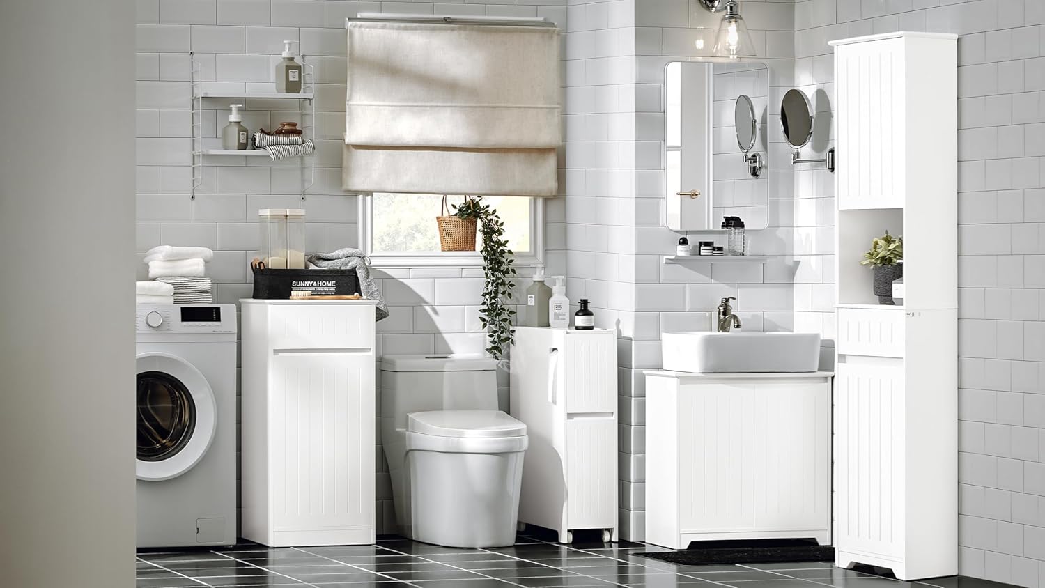 Slim Tall Bathroom Cabinet White Adjustable Shelf Unit