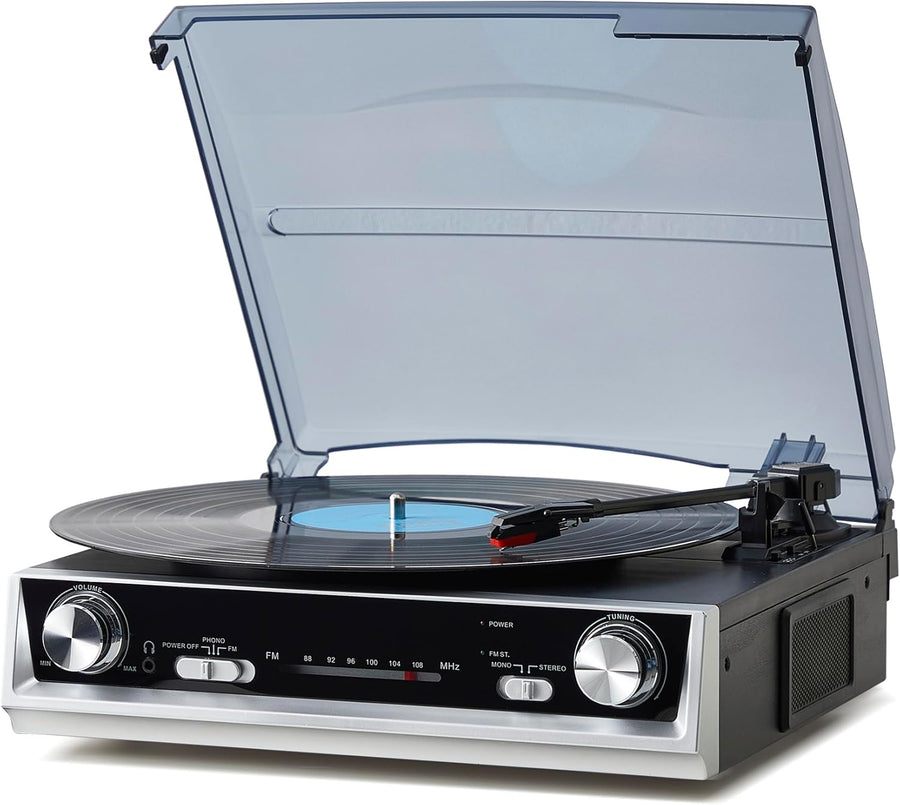 Vintage 3 Speed Record Player with FM Radio Black