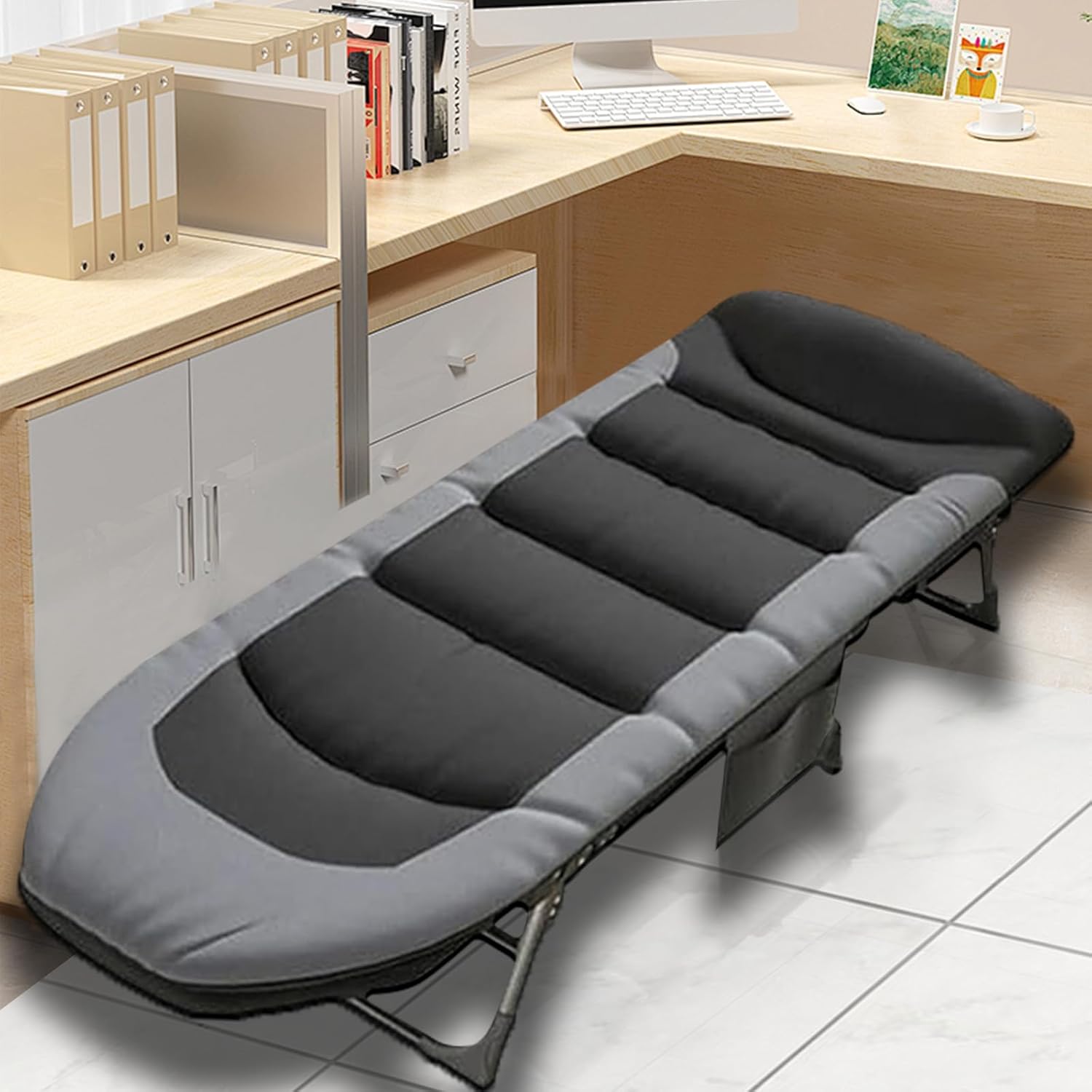 Foldable Sun Lounger Bed Black 6 Position Recliner