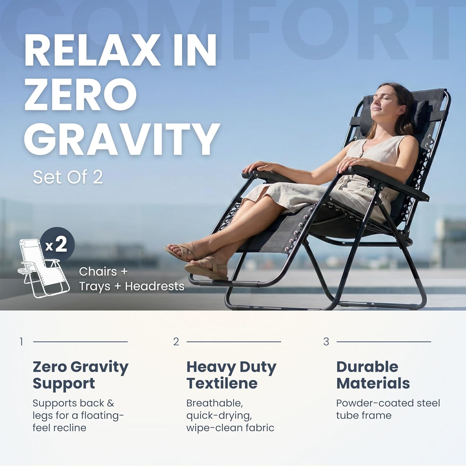 Zero Gravity Chairs Set of 2 Padded Reclining Sun Loungers