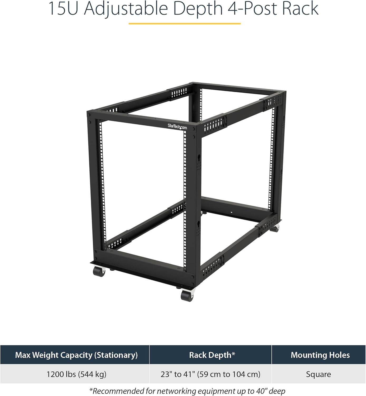 15U 4 Post Mobile Open Frame Server Rack with Wheels