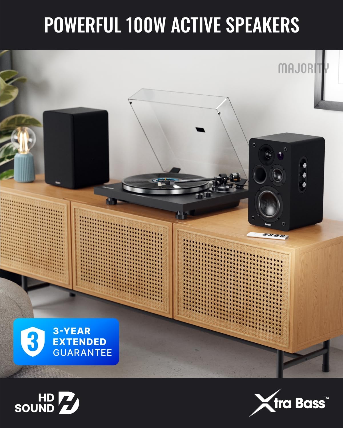 Active Bookshelf Speakers 100W Bluetooth HDMI ARC Phono USB Stereo