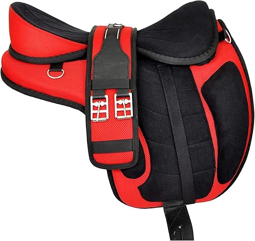 Treeless Horse Saddle 17 Inch Red Synthetic Lightweight Seat