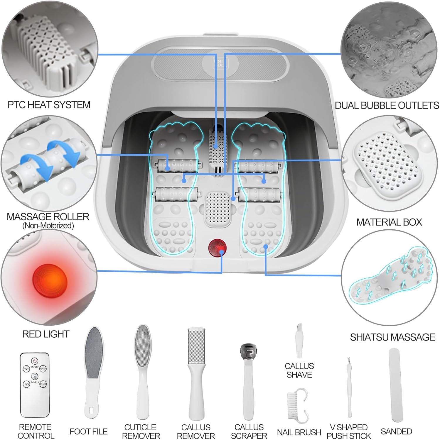 Foldable Foot Spa Bath Heat Bubble Rollers Pedicure Kit Temp Control