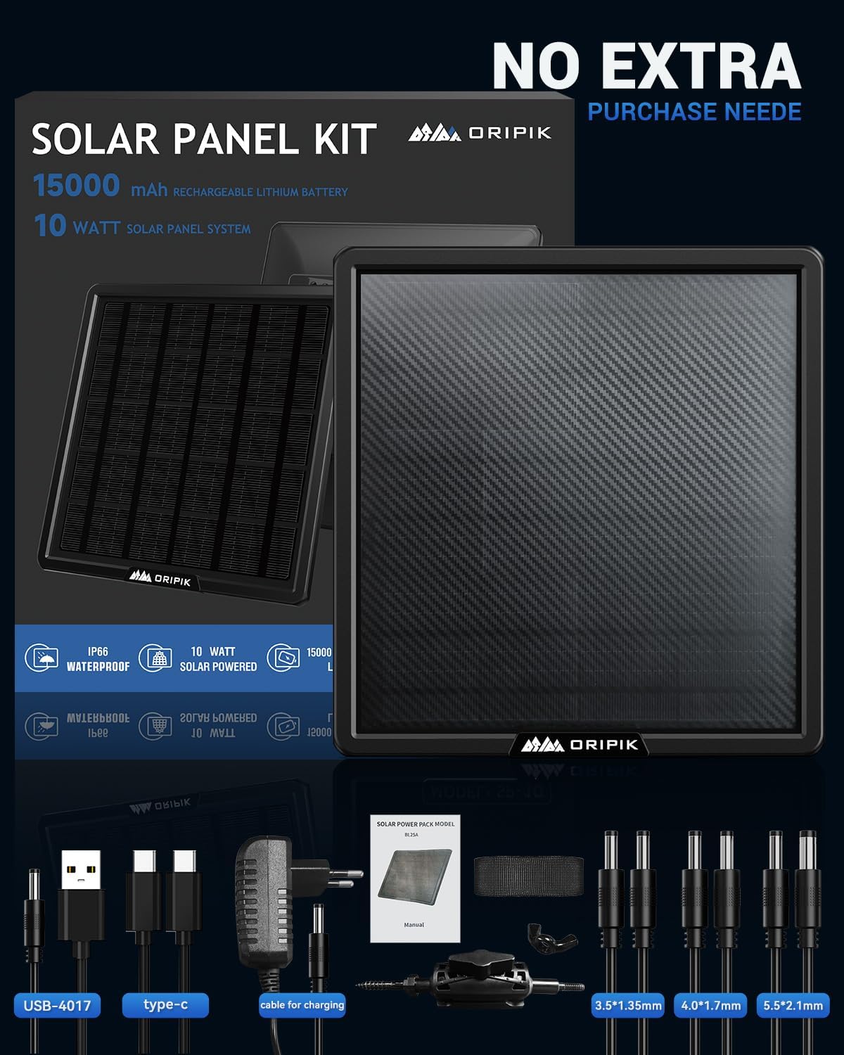 10W Trail Camera Solar Panel Charger 15000mAh Battery