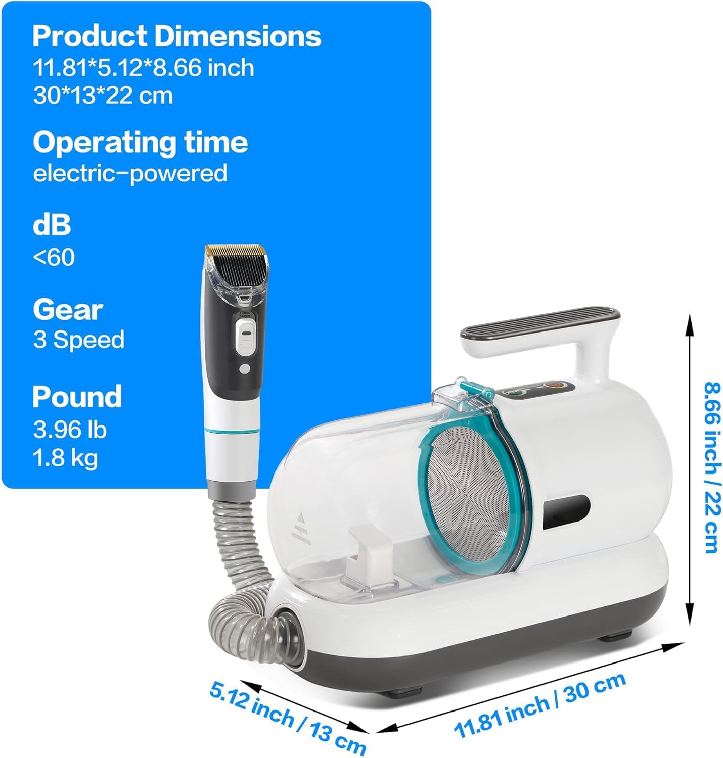 Dog Grooming Vacuum Kit 15kPa 1.5L 7 Tool Clippers