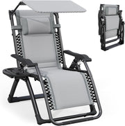 Zero Gravity Lounge Chair Foldable Recliner Canopy Cup Holder Grey