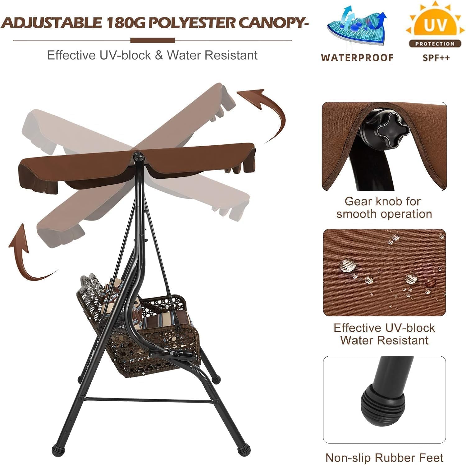 Black 3 Seater Garden Swing Chair with Canopy