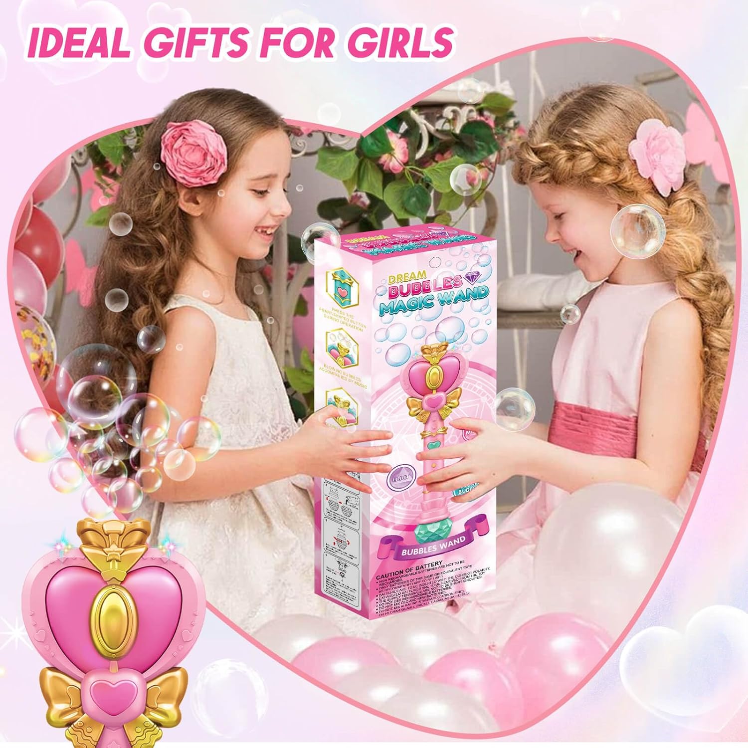 Princess Bubble Wand LED Music Girls Party Toy Pink