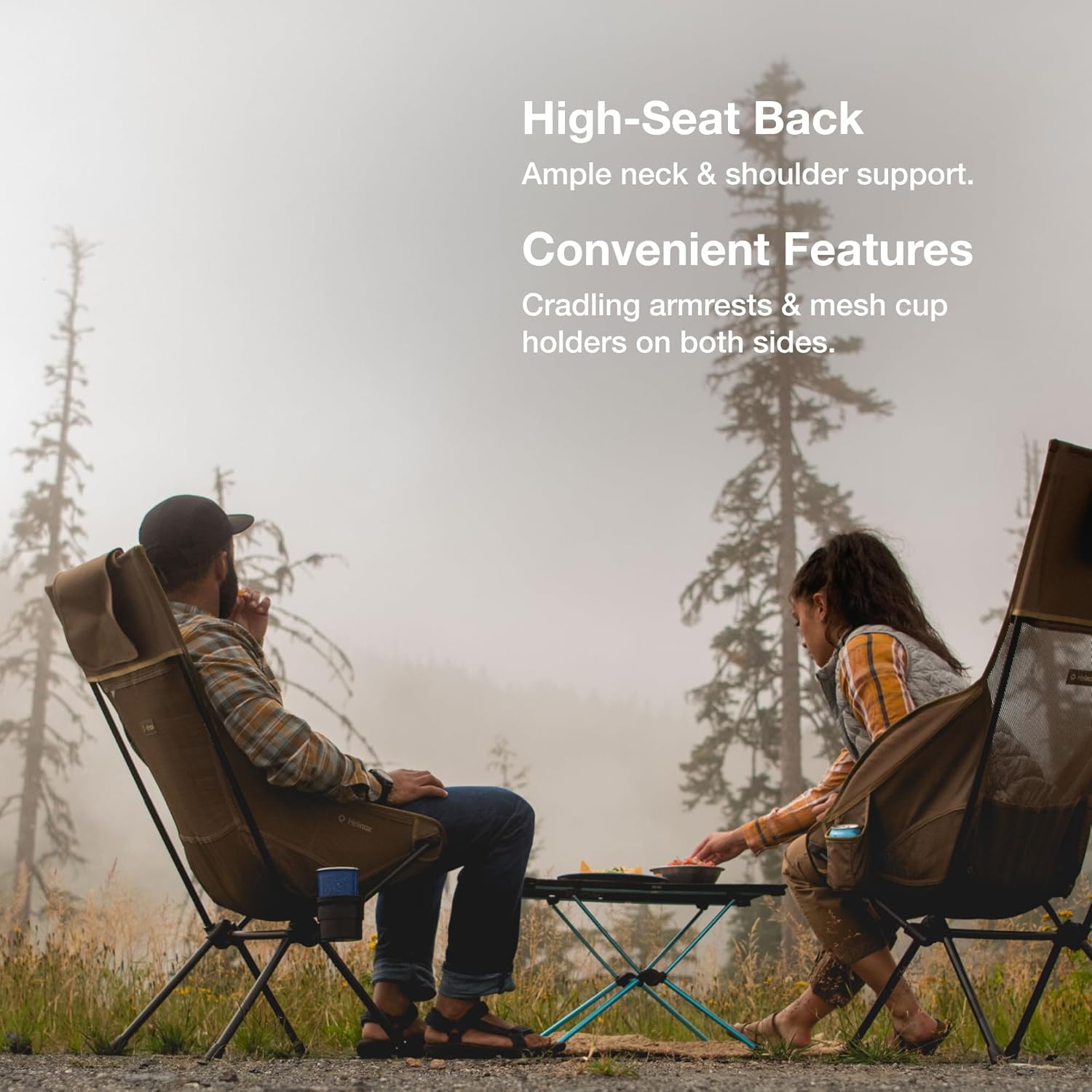 High Back Camping Chair Wide Foldable Tan