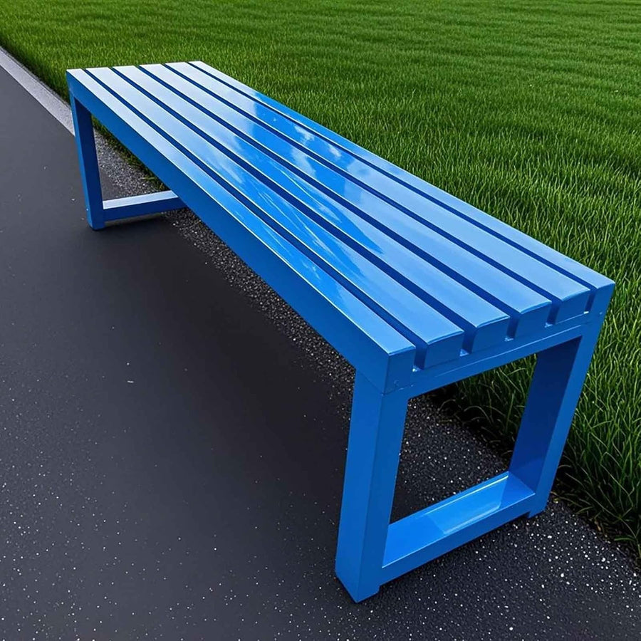 Metal Garden Bench 1.8m Backless Outdoor Park Patio Seat Blue