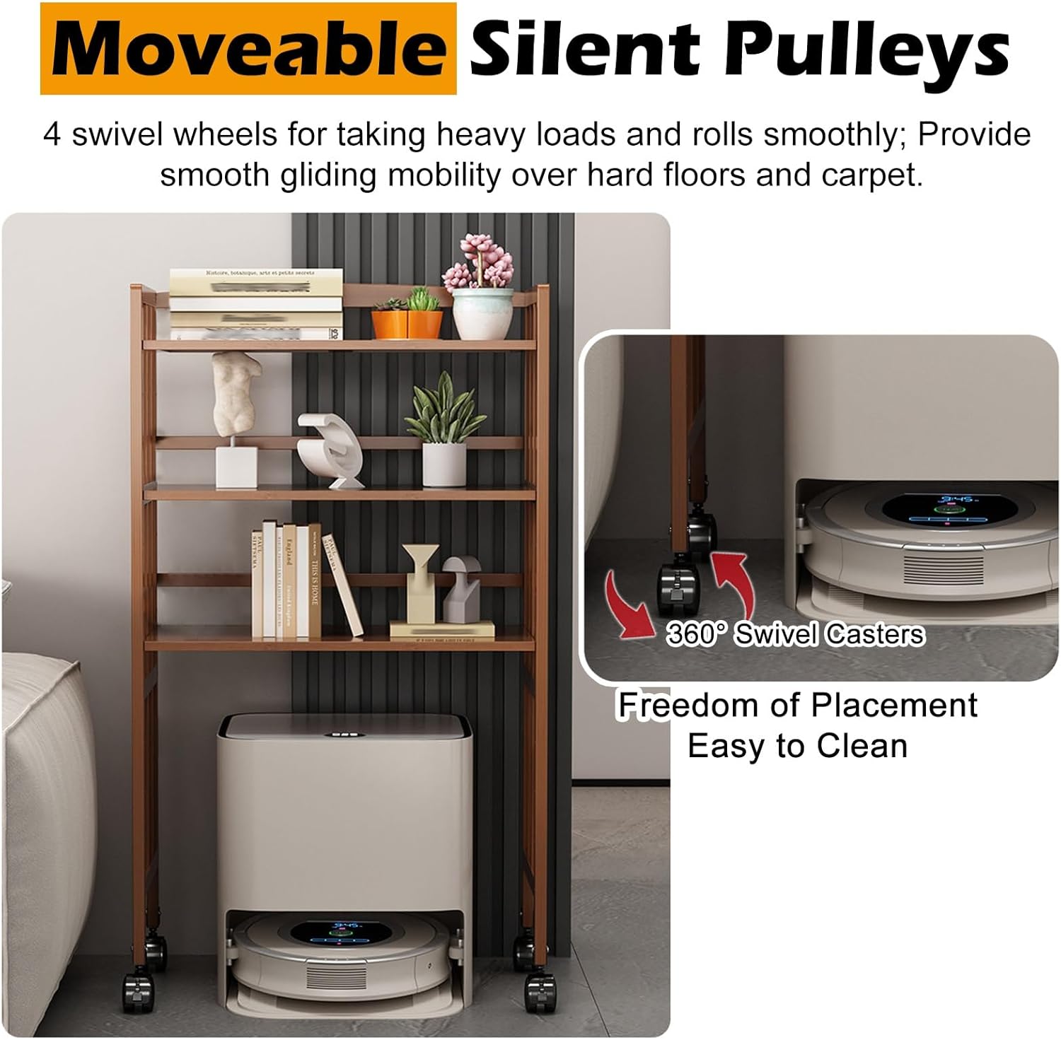 Ultra Wide Extra Tall Robot Vacuum Storage Cabinet 4 Tier Mobile Shelf