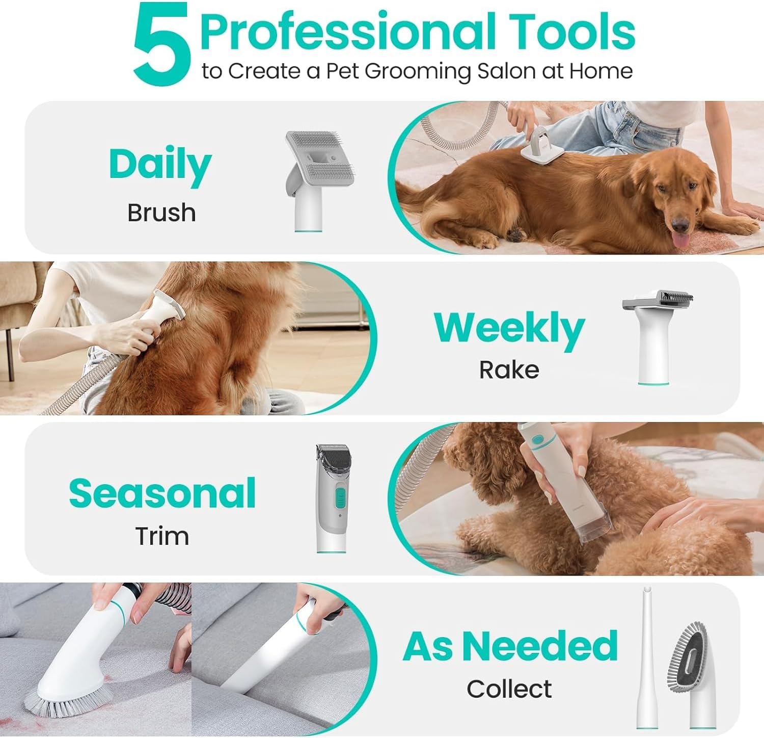 Dog Cat Grooming Vacuum 13000Pa 5 Tool Clippers Brush