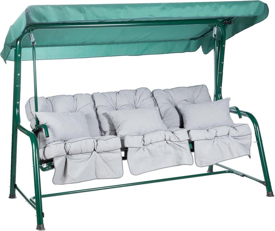3 Seater Reclining Garden Swing Seat Grey Canopy Cushions