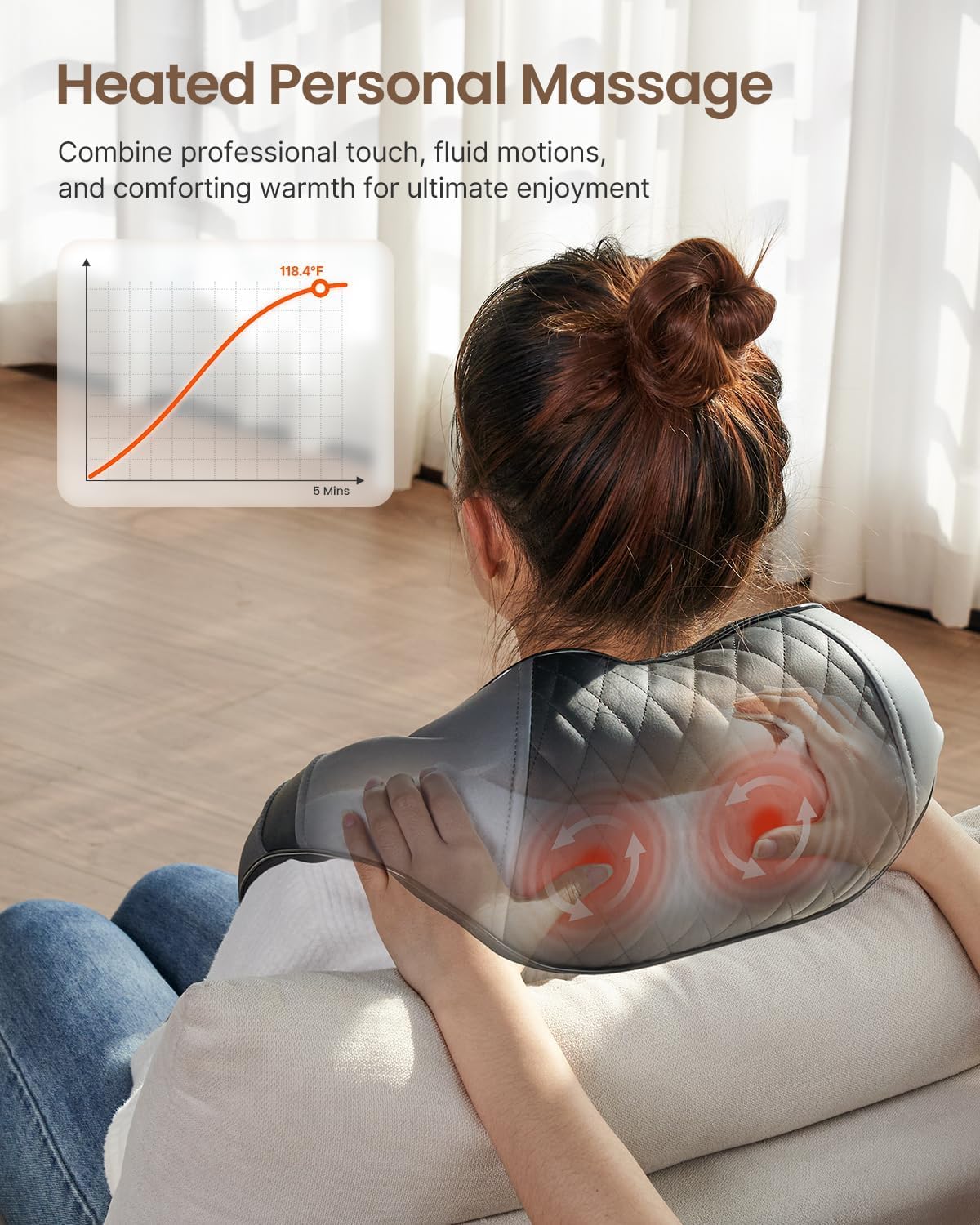 Shiatsu Neck Massager Heat Deep Tissue Kneading Shoulder Back