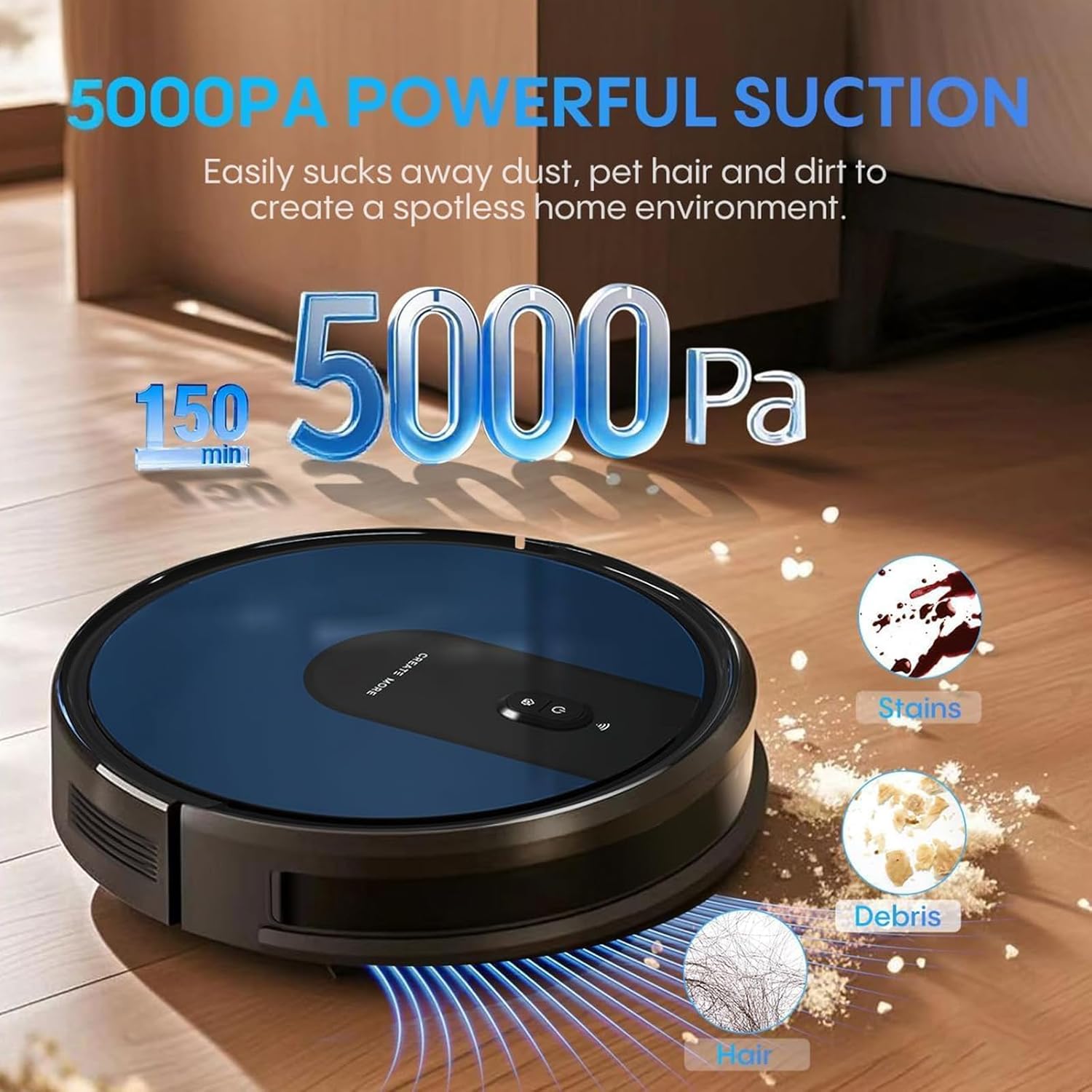 Robot Vacuum Mop 5000Pa WiFi App Voice Control Auto Clean