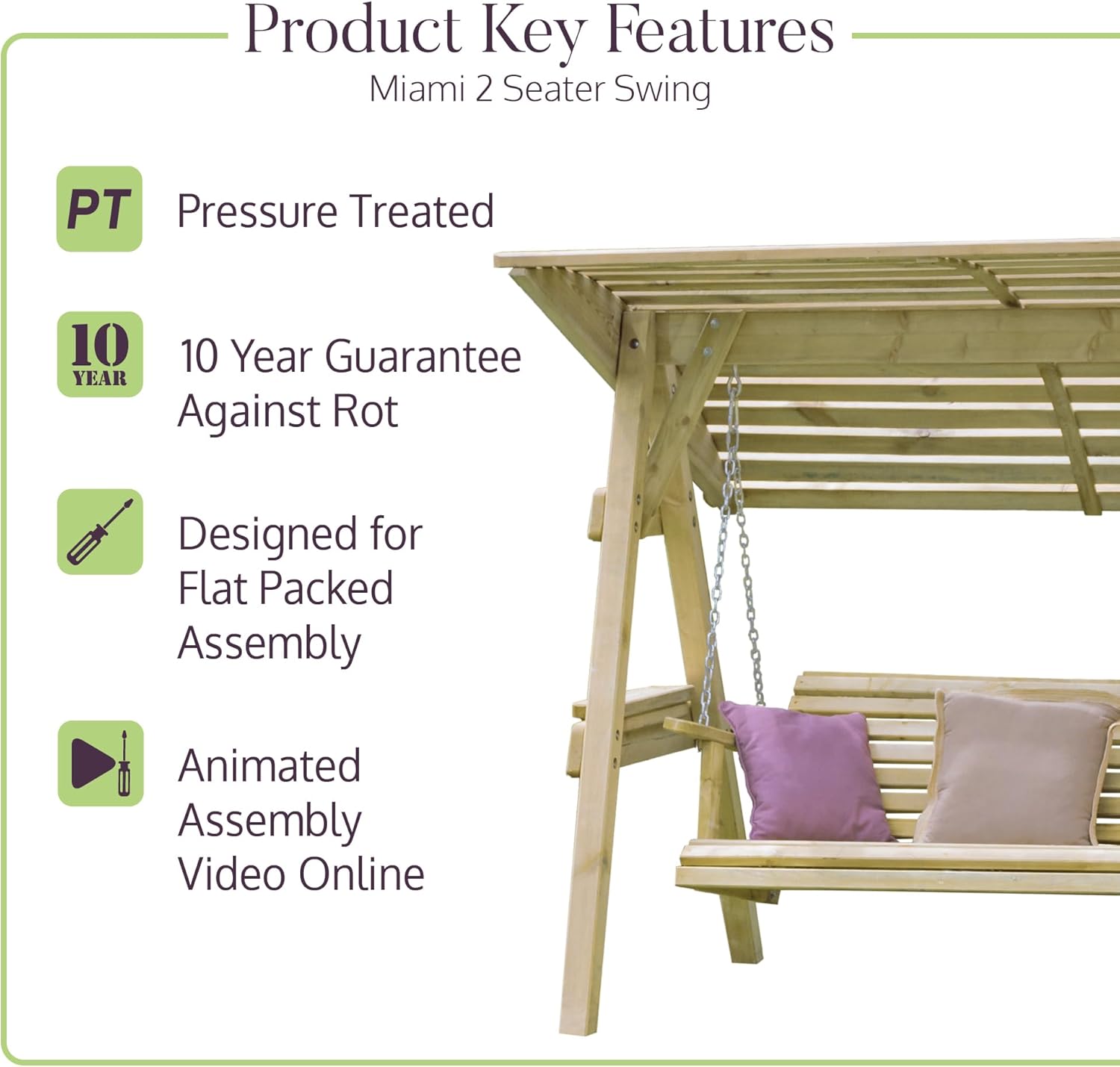 Wooden 2 Seater Garden Swing Seat with Canopy Shelves